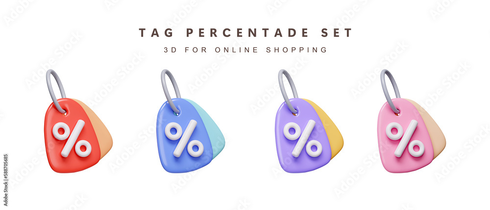 3d Set of color coupon discount for shopping online concept. icon isolated on white background. 3d rendering illustration. Clipping path.