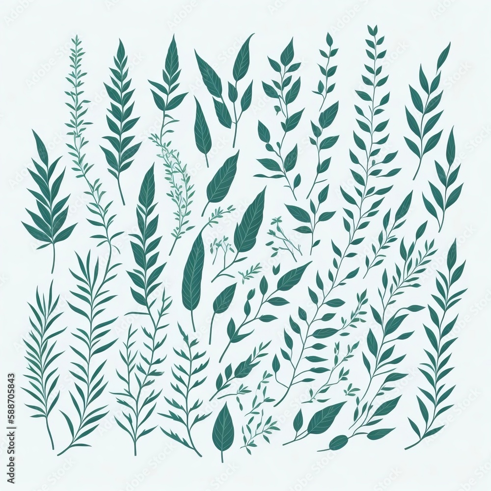 Herbs Illustration Pattern. Generative AI