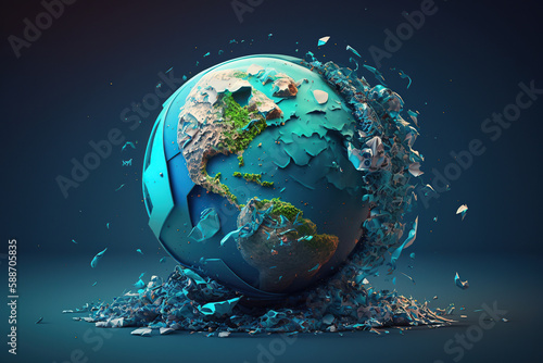 Planet Earth splashing garbage on black background  Polluted  concept of ecology and the World Cleanup Day   Space debris  AI Generative.