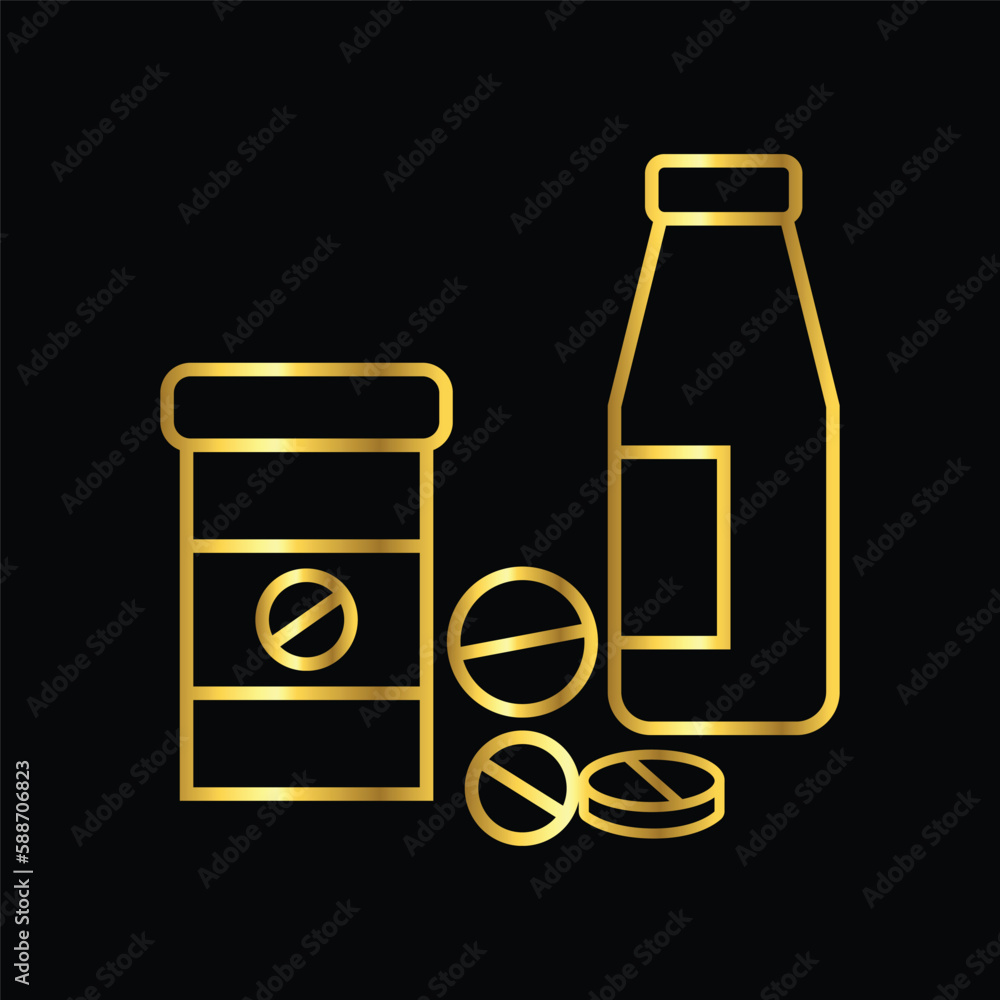 gold medicine bottle, icon, vector, design, template, illustrasi, logo, flat, style, trendy, collection gold medicine bottle, icon, vector, design, template, illustrasi, logo, flat, style, trendy, collection