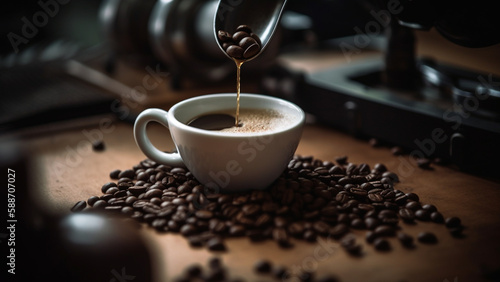 cup of coffee with beans