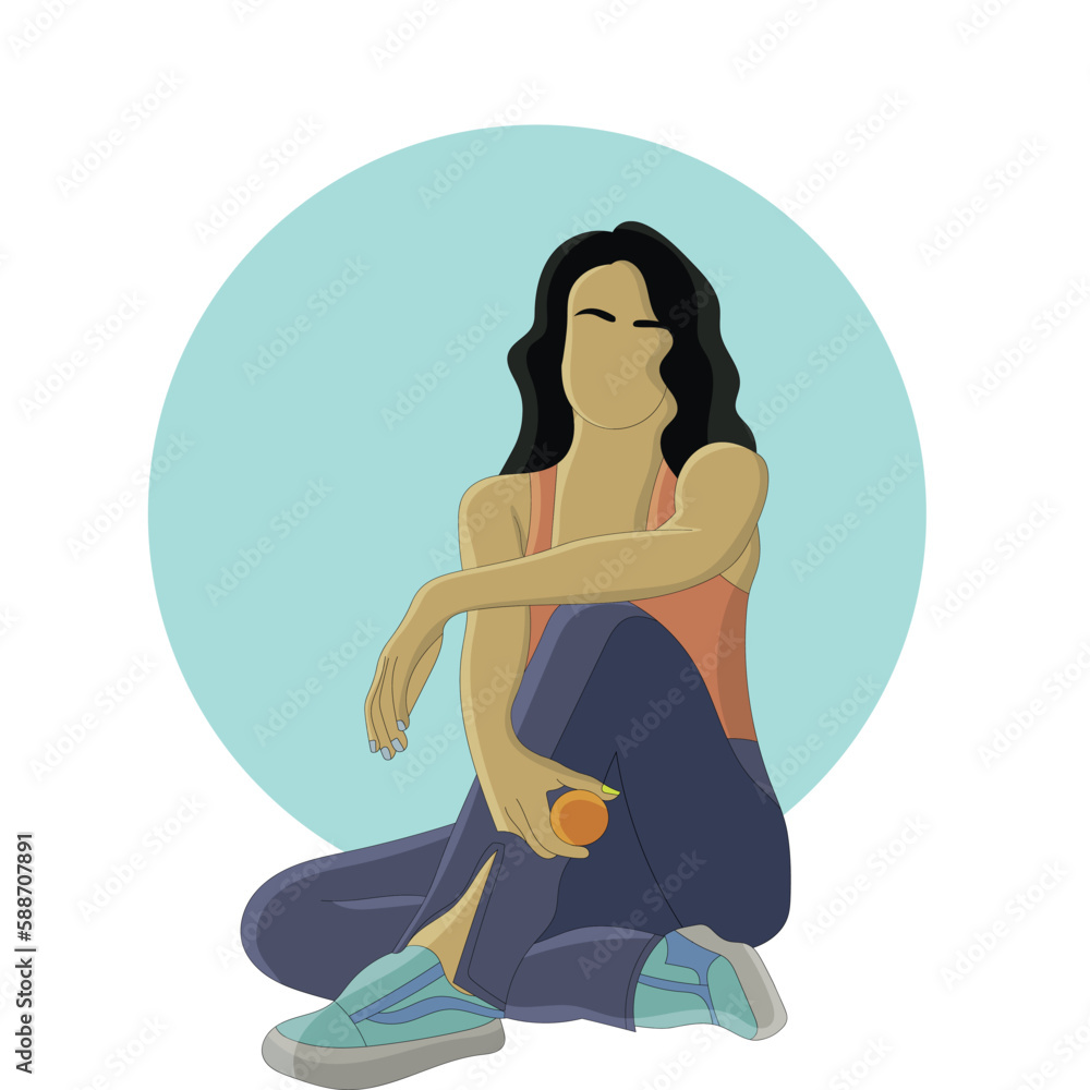 Flat design of sitting girl on white background Flat design of sitting girl on white background