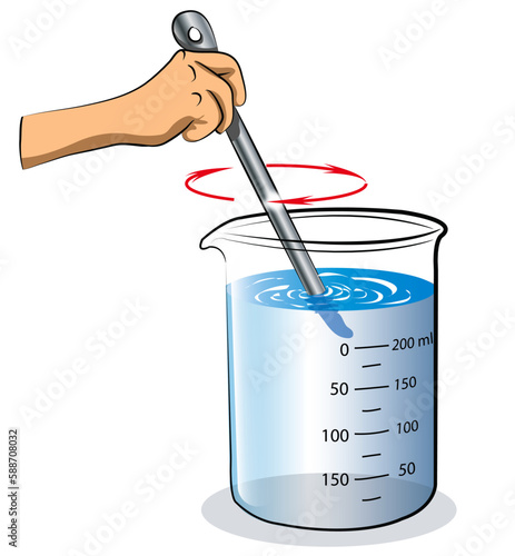 beaker and hand stirring the liquid inside