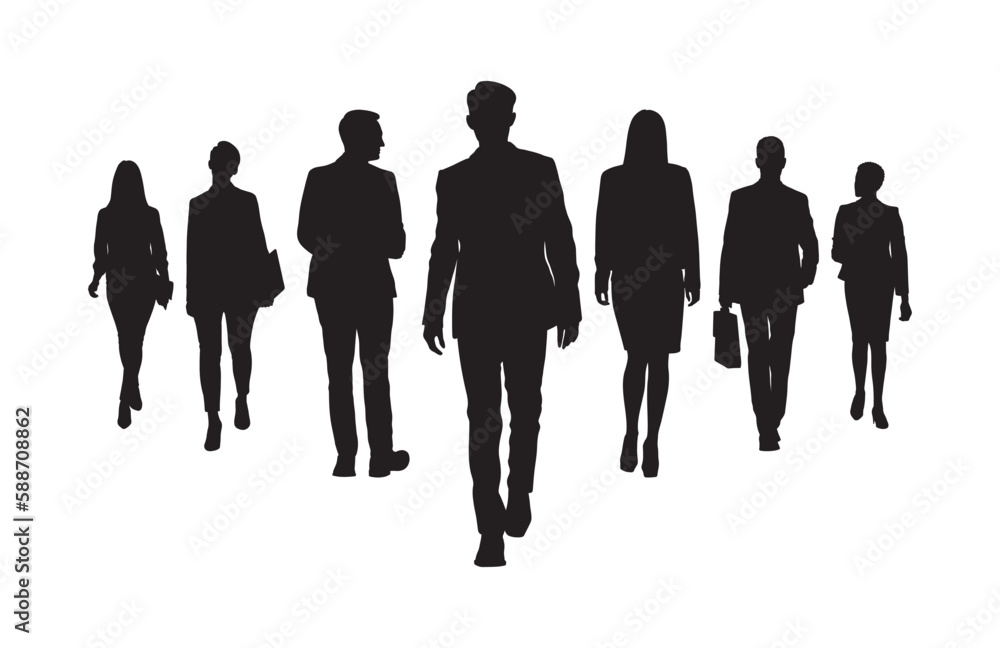 Business people walking together with confident front view vector silhouette. Business people walking together with confident front view vector silhouette.