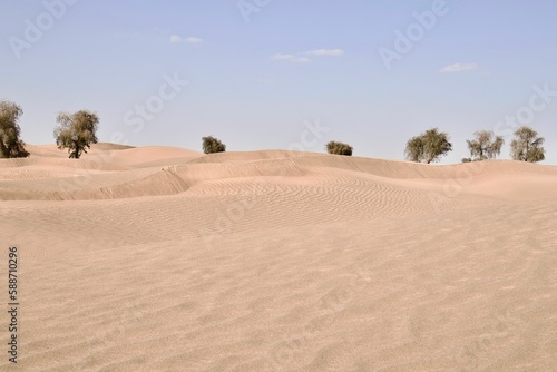 Daytime view of the sand dunes in a desert