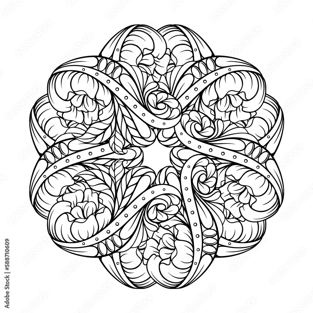 Fototapeta premium Black and white ethnic mandala pattern. Antistress coloting page.