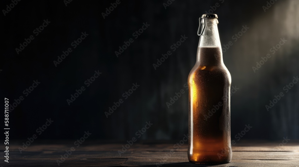Empty beer bottle on dark background. Generative AI Empty beer bottle on dark background. Generative AI