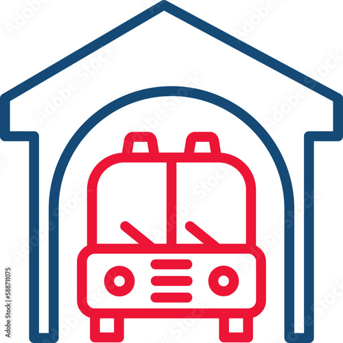Fire station thin line icon. Firetruck. Vector illustration.