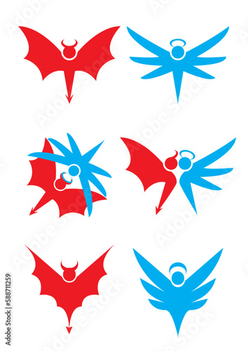 Angel and devil pictograms set