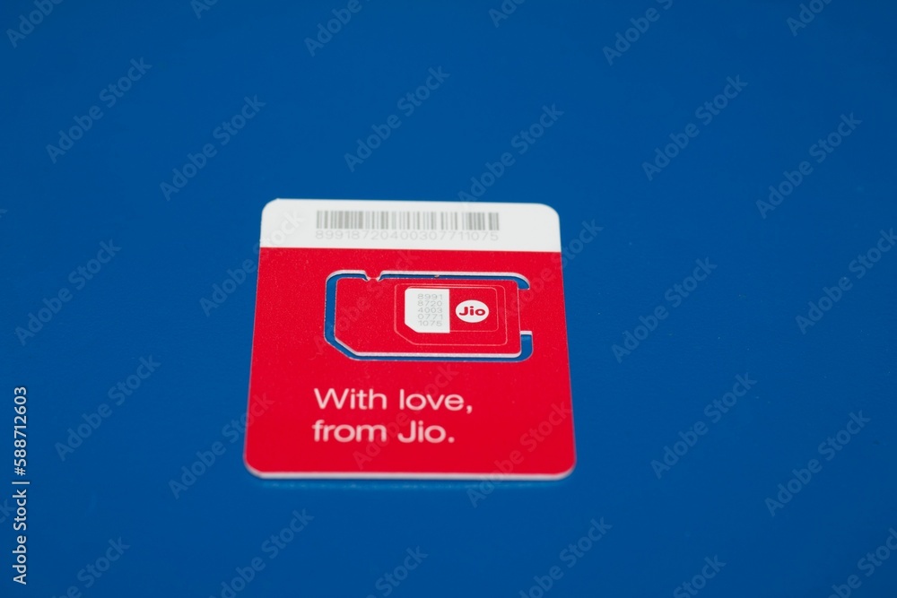 Jio SIM With Every JioFi or 4G Smartphone Background for text Stock