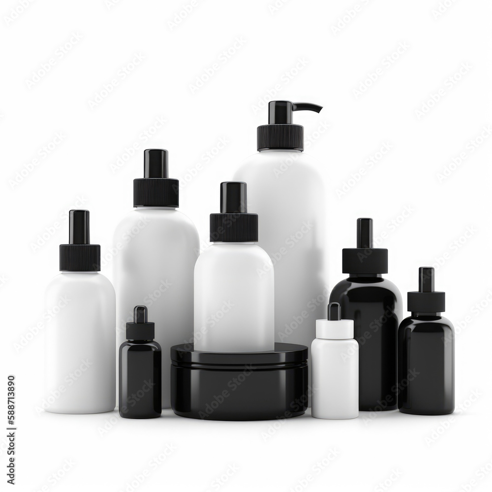 set of cosmetic bottles, isolated on white, AI generated set of cosmetic bottles, isolated on white, AI generated