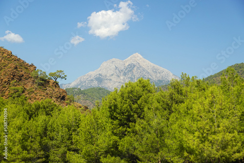 The panorama of Tahtali mountain from Kemer, Antayla provence, Turkey