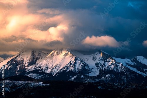 Sunrise over the Tatra Mountains from the village of Łapszanka.