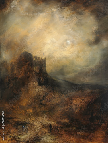 Renaissance Masters Painting Dark, Gloomy Clouds Illuminated with Volumetric Cinematic Lighting AI Generated

