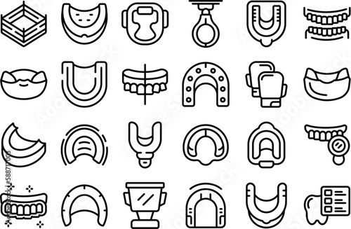 Mouthguard icons set outline vector. Boxer dental. Protector mouth