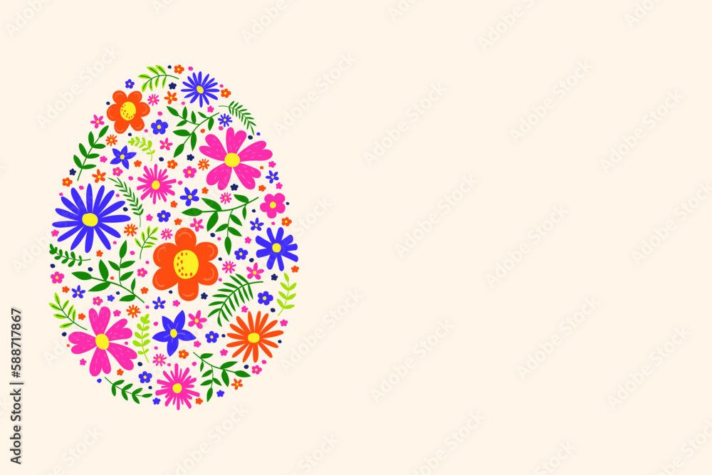 Colourful Easter egg with hand drawn flowers. Concept of a background. Vector illustration Colourful Easter egg with hand drawn flowers. Concept of a background. Vector illustration