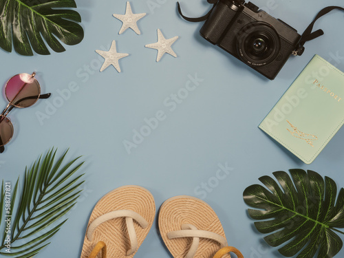 summer vacation concept, travel background with copy space.