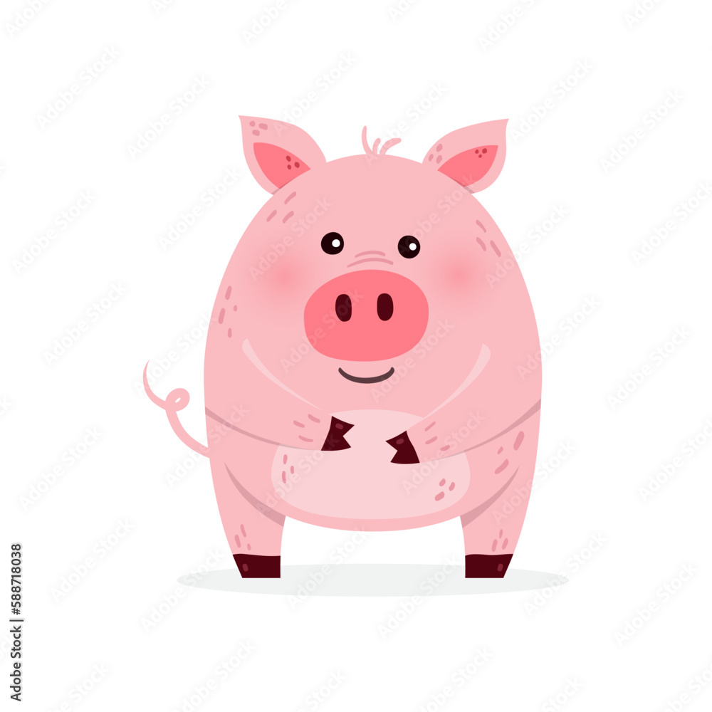 Cute cartoon pig on a white background. Design of a funny animal character. Vector illustration Cute cartoon pig on a white background. Design of a funny animal character. Vector illustration