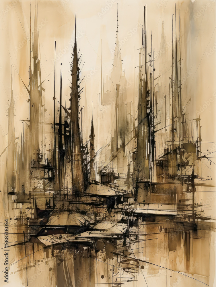 Fototapeta premium Antique Sketching Techniques for Capturing Stunning Skylines, Unique Architecture, and Cultural Heritage Backgrounds AI generated 