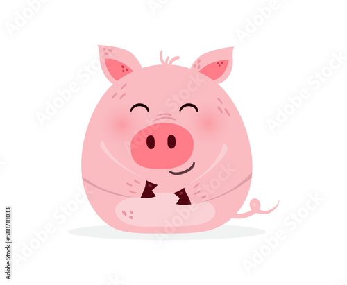 Laughing pig on white background. Design of a funny animal character. Vector illustration