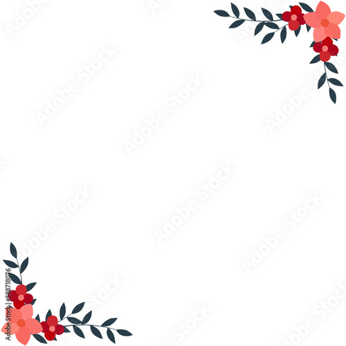 frame with Flower branch and leaves Corner PNG Transparent for vector beautiful floral branch and leaves frame on vector illustration on white isolated background 11