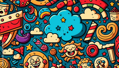 Cartoon cute doodles kids playground seamless pattern Generative AI