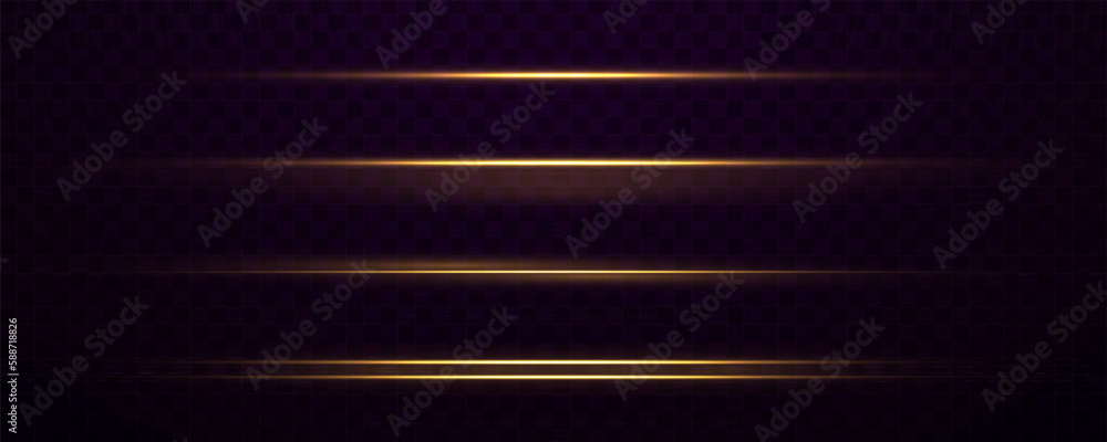 Φωτογραφία Golden and yellow light flashes, glow vector lines.