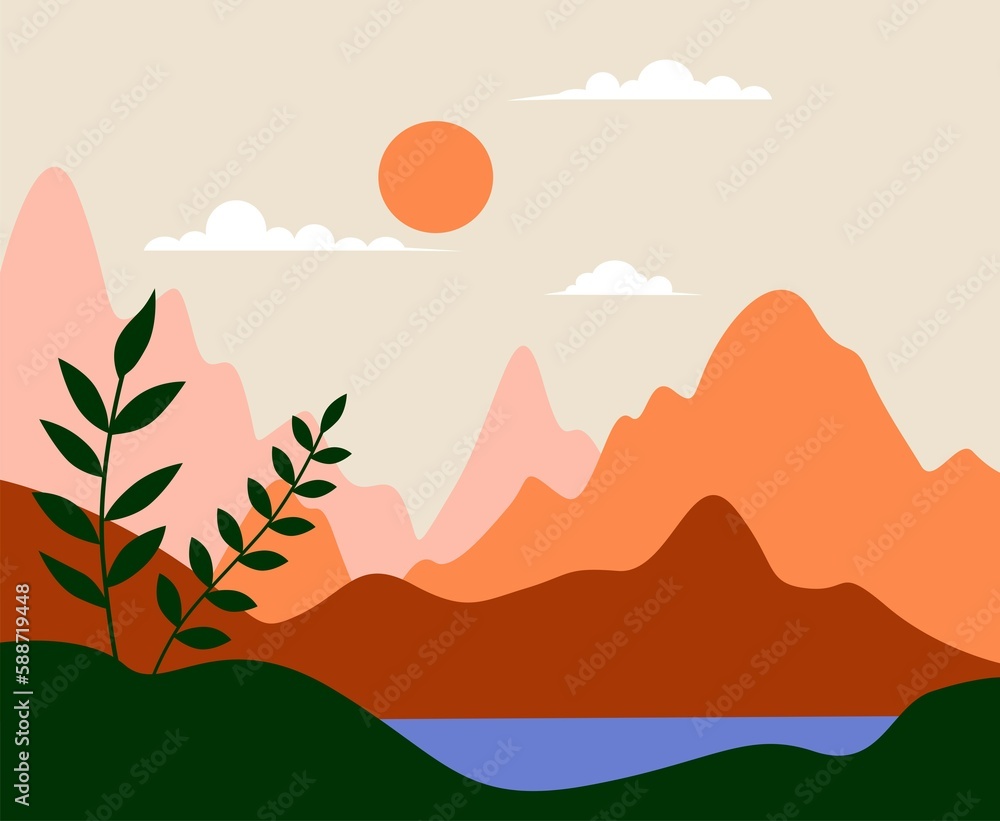 Abstract landscape with mountains and trees