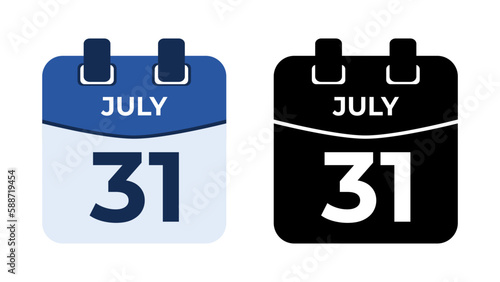 July 31 flat daily spiral calendar icon date vector image in matching color scheme. Suitable and perfect for design material, such as event or reminder. The best editable graphic resources.