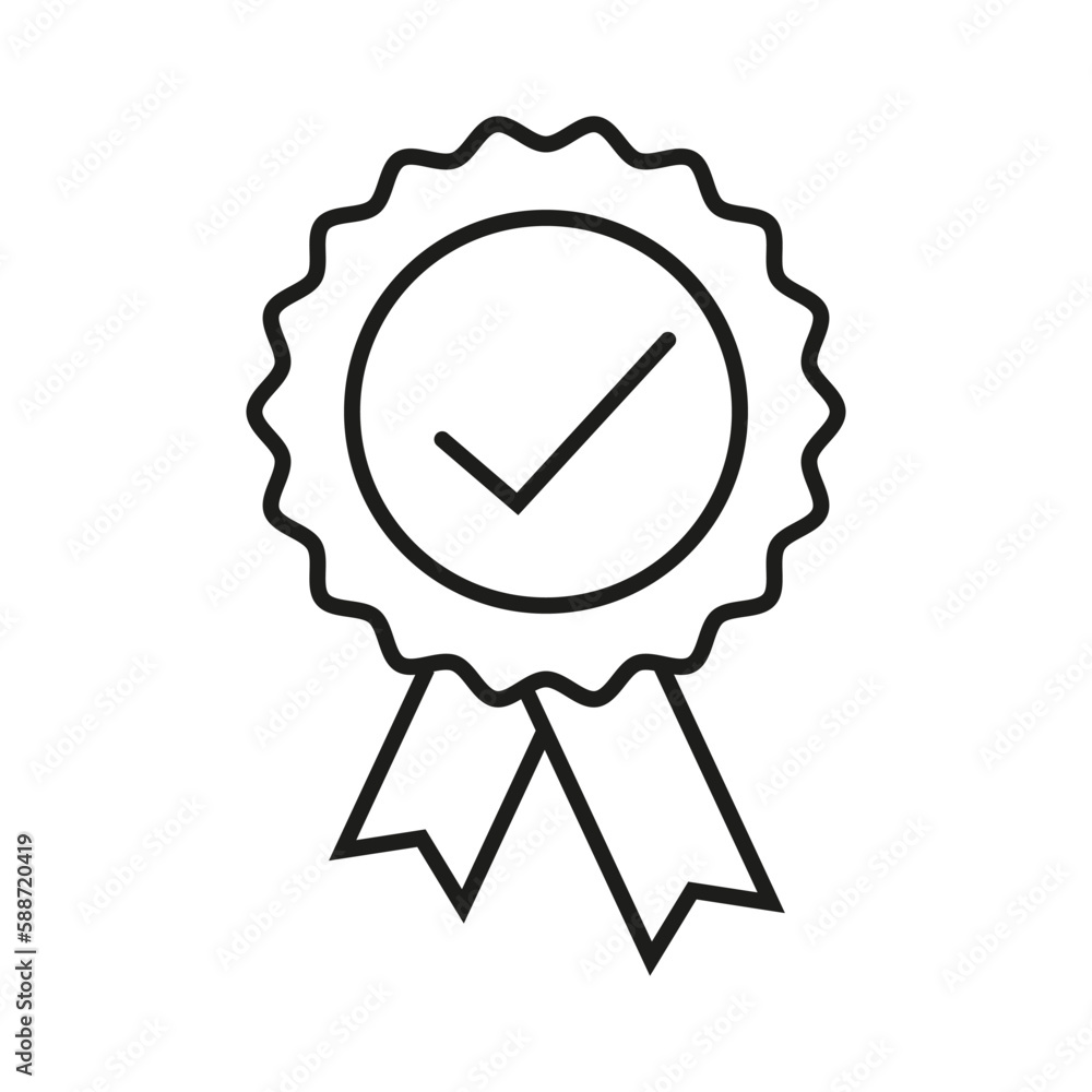 Warranty certificate line icon, vector line art icon symbol of guarantee medal isolated on white background. Warranty certificate line icon, vector line art icon symbol of guarantee medal isolated on white background.