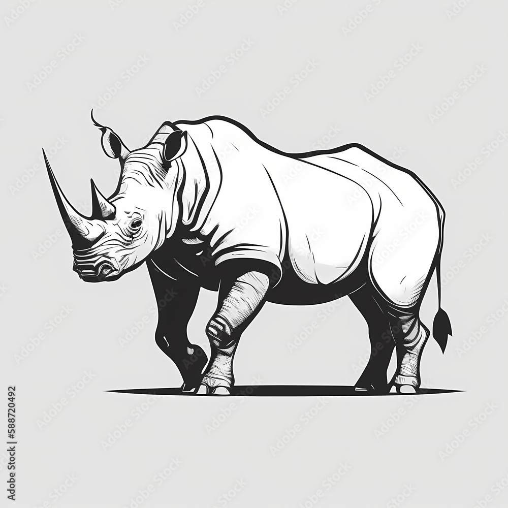 Rhino Isolated White Background. Generative AI