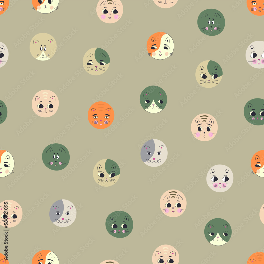Obraz premium Funny cat face, abstract personage, mascot design, funny face, cute icon.