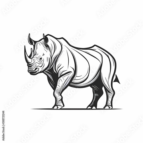Rhino Isolated White Background. Generative AI © Darwis