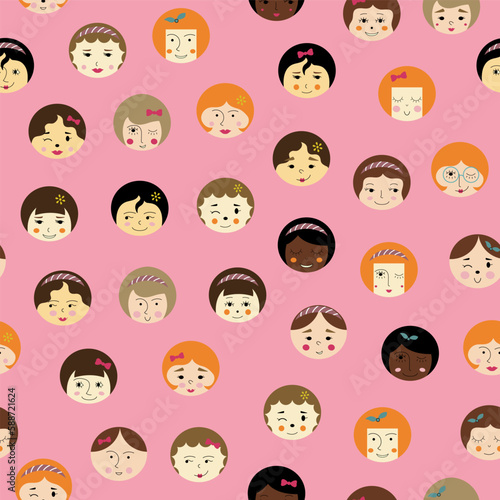 Feminine look, abstract personage, mascot design, funny face, cute icon.