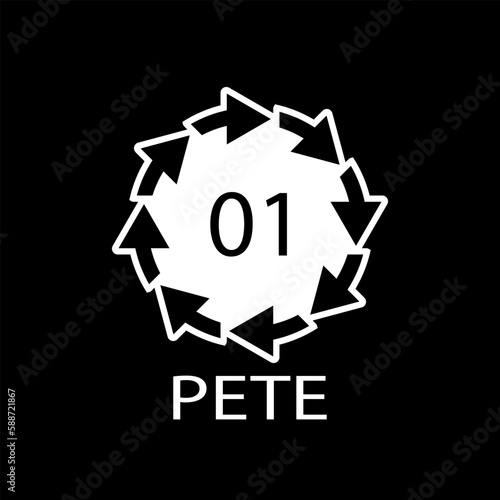 PETE 01 recycling code symbol. Plastic recycling vector polyethylene sign.