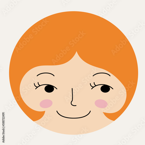 Feminine look, abstract personage, mascot design, funny face, cute icon.