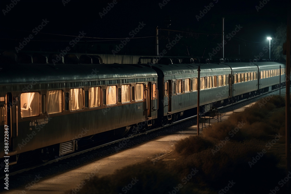 passenger train at night. AI Generated passenger train at night. AI Generated