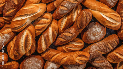 close up of bread from bakery created with Generative AI technology