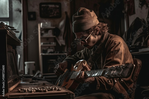 Un homme joue de la guitare Créée à l'aide de l'intelligence artificielle