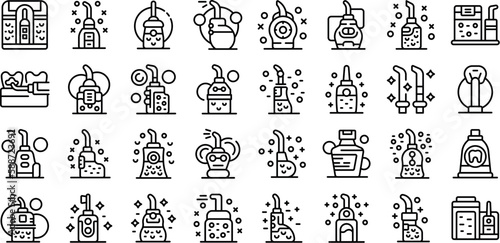Irrigator for teeth icons set outline vector. Water teeth. Oral medical