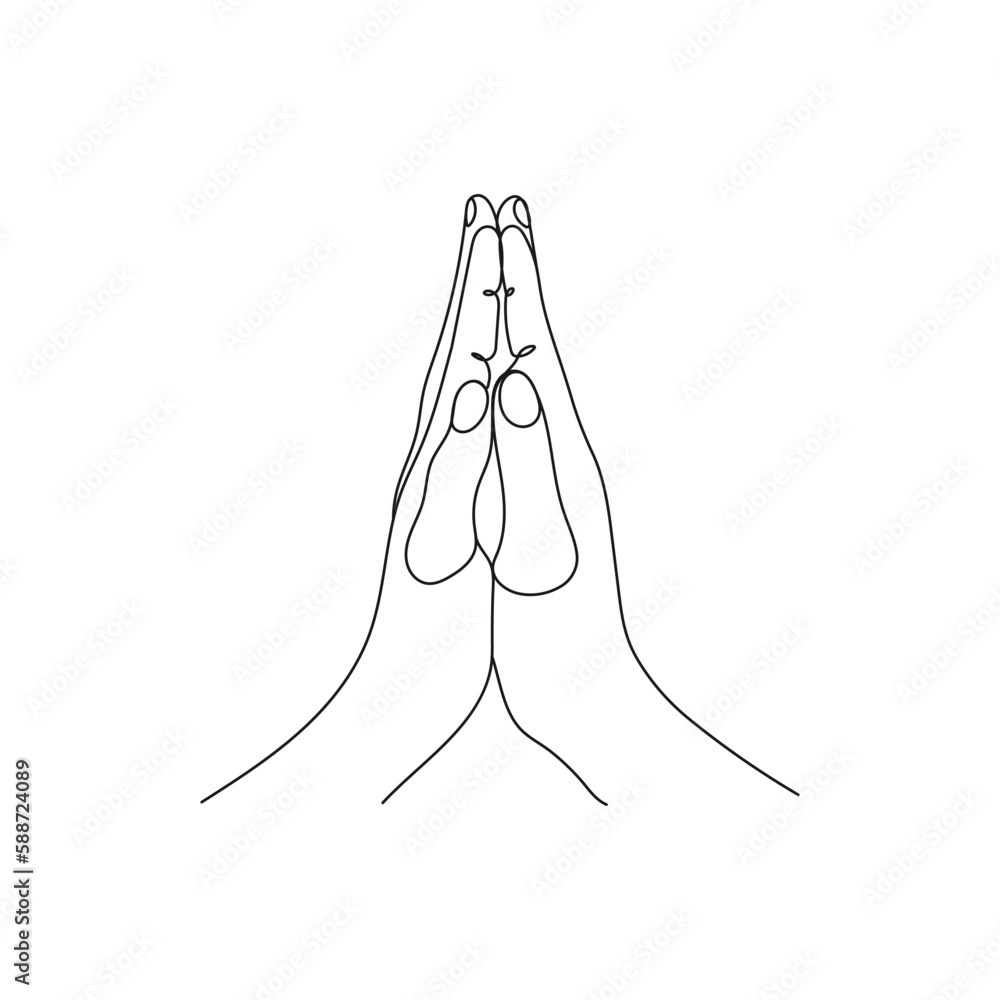 Hand gesture. Praying, gratitude position. One line art. Hand drawn vector illustration. Hand gesture. Praying, gratitude position. One line art. Hand drawn vector illustration.