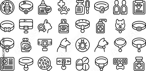 Flea collar icons set outline vector. Cat travel. Home animal