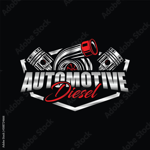 piston with turbo engine, automotive premium logo design vector