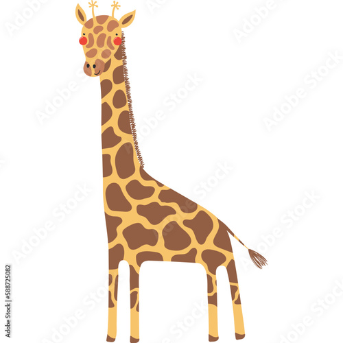 Cute funny giraffe cartoon character illustration. Hand drawn Scandinavian style flat design, isolated vector. Tropical animal, jungle wildlife, safari, nature, kids print element