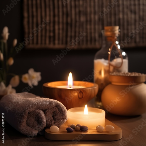 spa setting with candles , generation ai