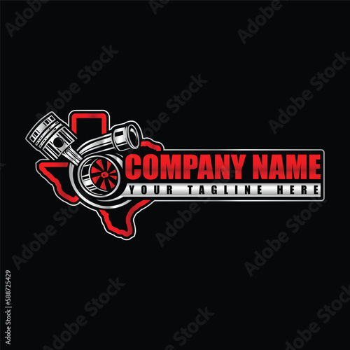 texas map with turbo engine, automotive premium logo design