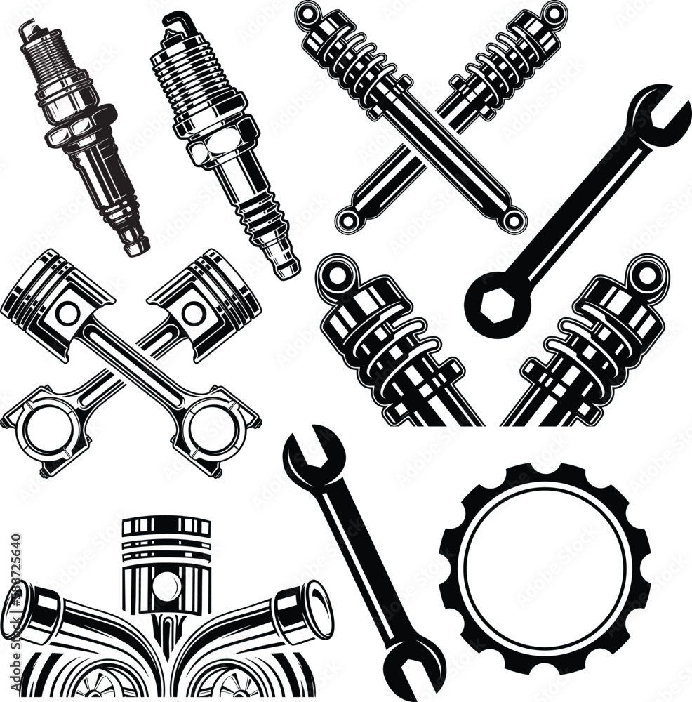 wrench silhouette, piston and wrench silhouette, gear icon, wrench ...