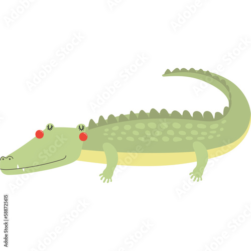 Cute funny crocodile cartoon character illustration. Hand drawn Scandinavian style flat design  isolated vector. Tropical animal  jungle wildlife  safari  nature  kids print element