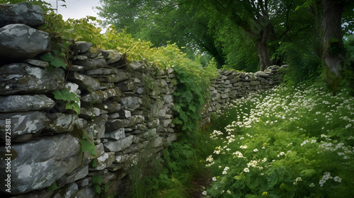 stone wall with moss Generative AI