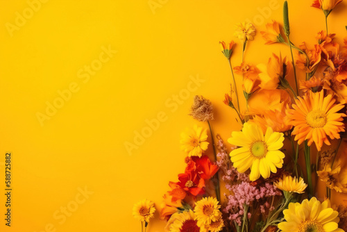 flower on  background copy space flat lay mock up  top view